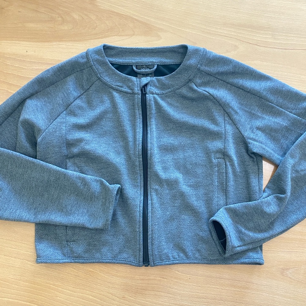 Adidas Gray Cropped Track Jacket - Full Zip Bomber Style - Size M
